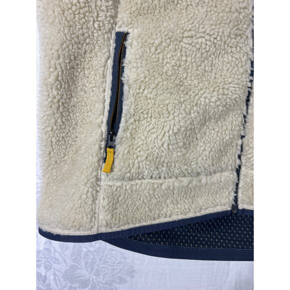 LL Bean Faux Serpa Vest XL Cream Navy Full Zip Mountain Deep Pile - Picture 2 of 7